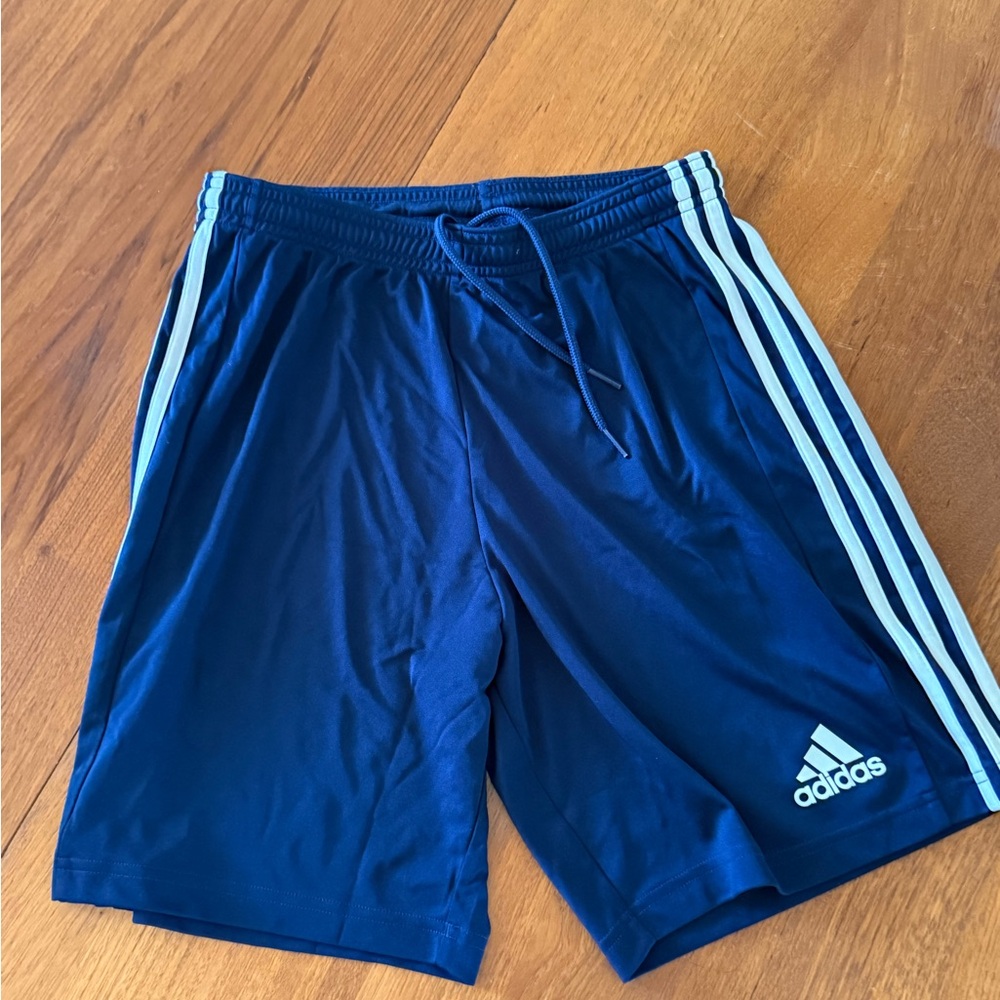 adidas Men's Navy Athletic Shorts with White Three-Stripes